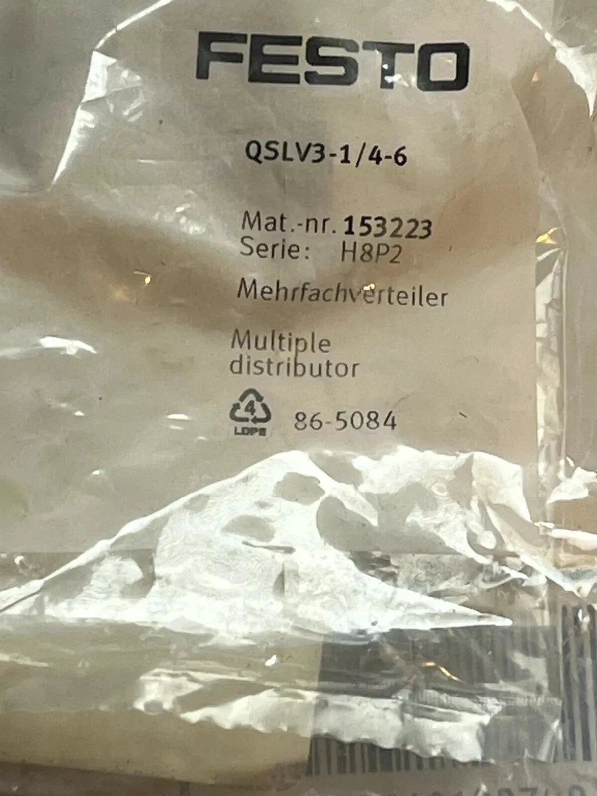 FESTO gas fitting QSLV3-1/4-6 153223 #P