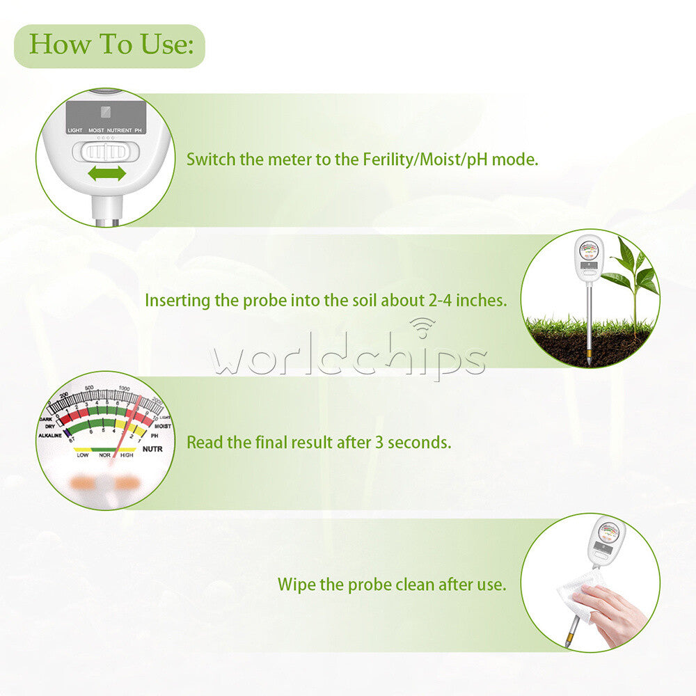 4 in 1 Soil PH Meter Sunlight Fertility Hygrometer Rotatable Folding Soil Tester