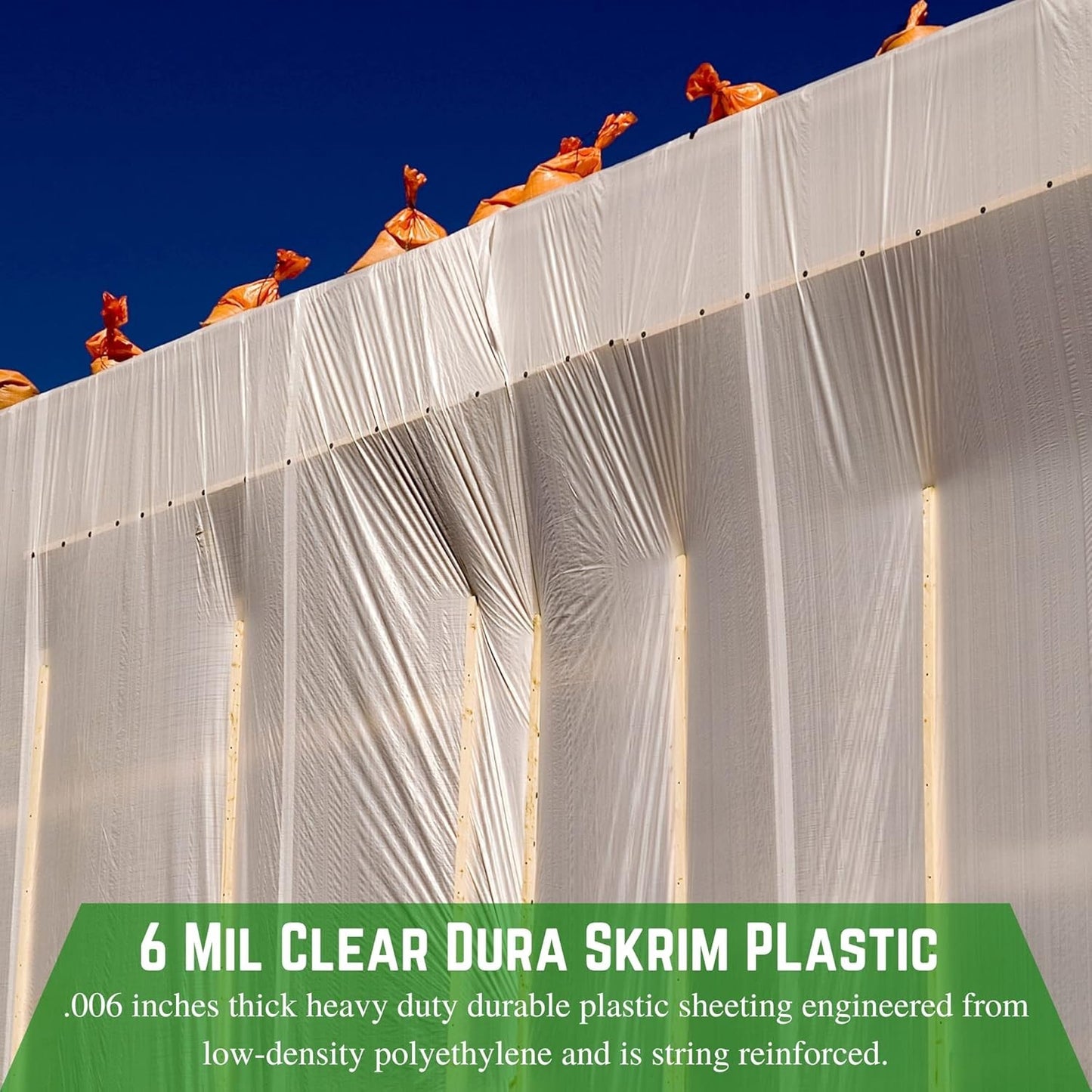 Reinforced Clear Plastic Sheeting, 6 Mil, 20' x 100', Tear Resistant