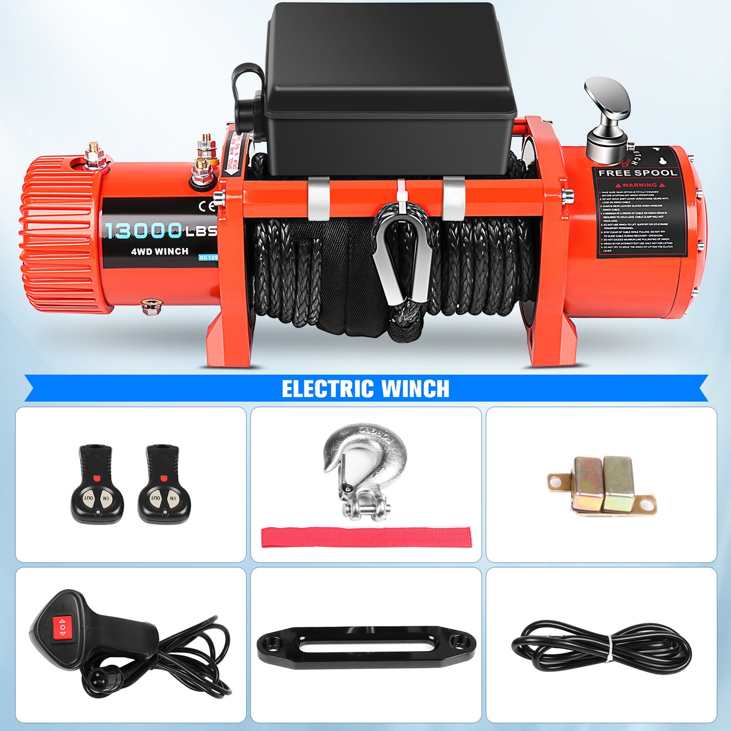 ECCPP 13000lbs Electric Winch 12V Waterproof Truck 4WD Trailer Synthetic Rope