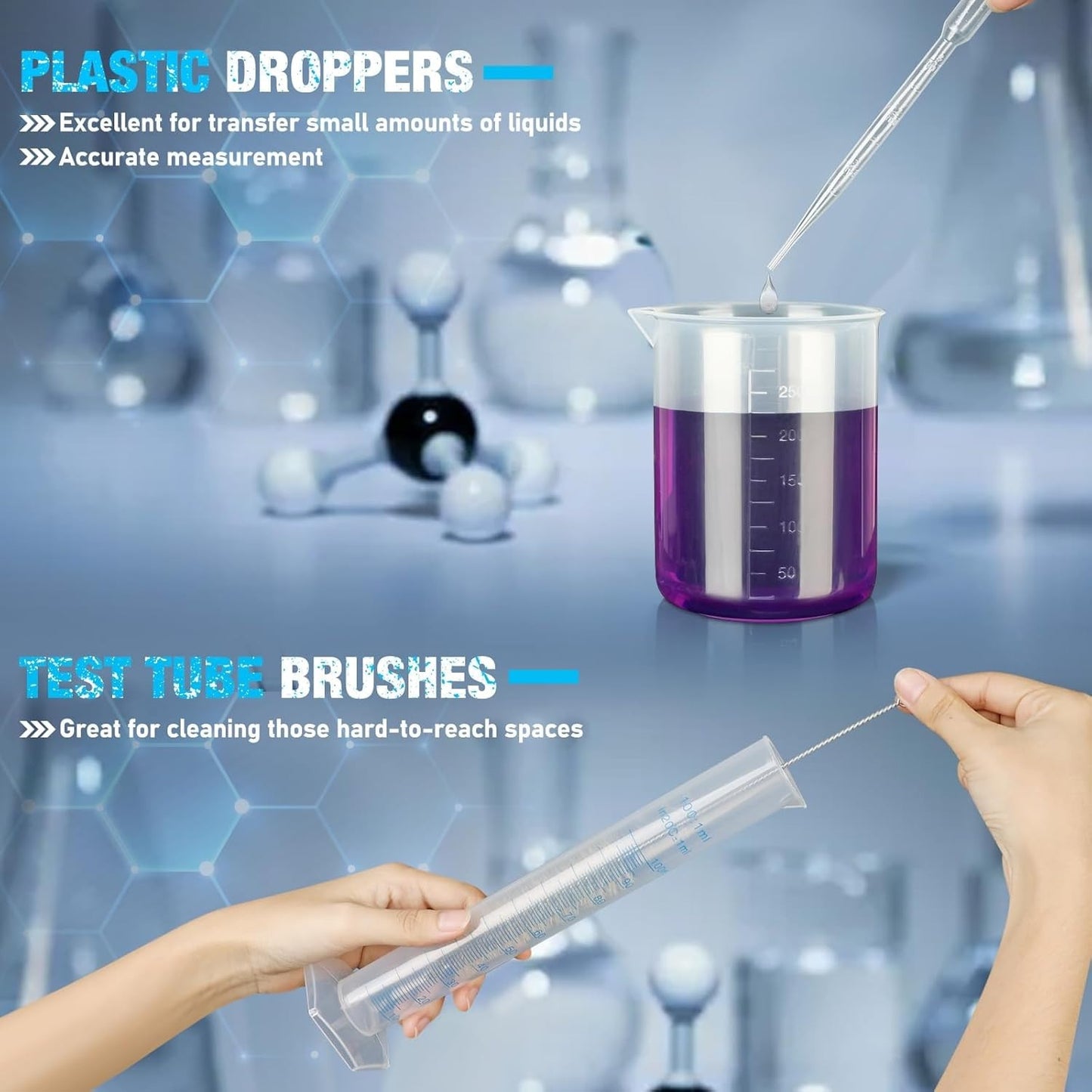 Plastic Graduated Cylinders and Beakers with 5 Pipettes, 10Ml 25Ml 50Ml 100Ml Cy