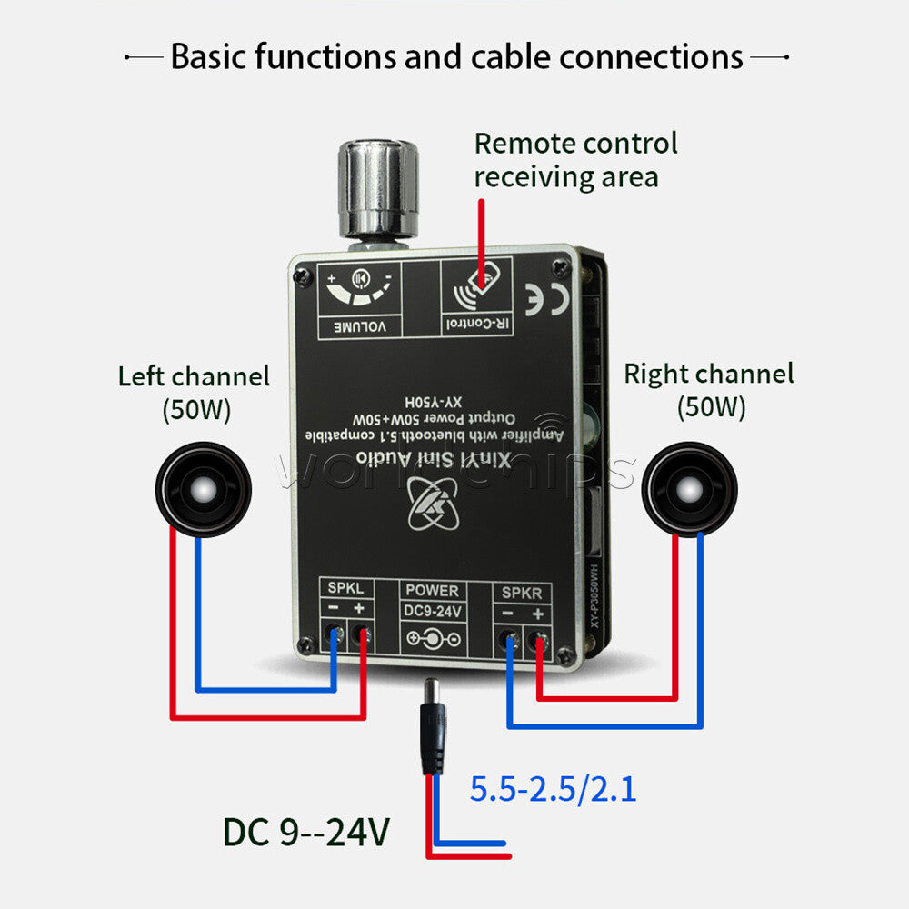 50W*2 Stereo Bluetooth HI-FI Digital Amplifier Board TPA3116 With Remote Control