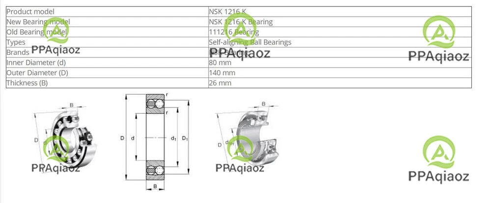1PC NSK 1216 K Self-Aligning Ball Bearings 80x140x26mm #P