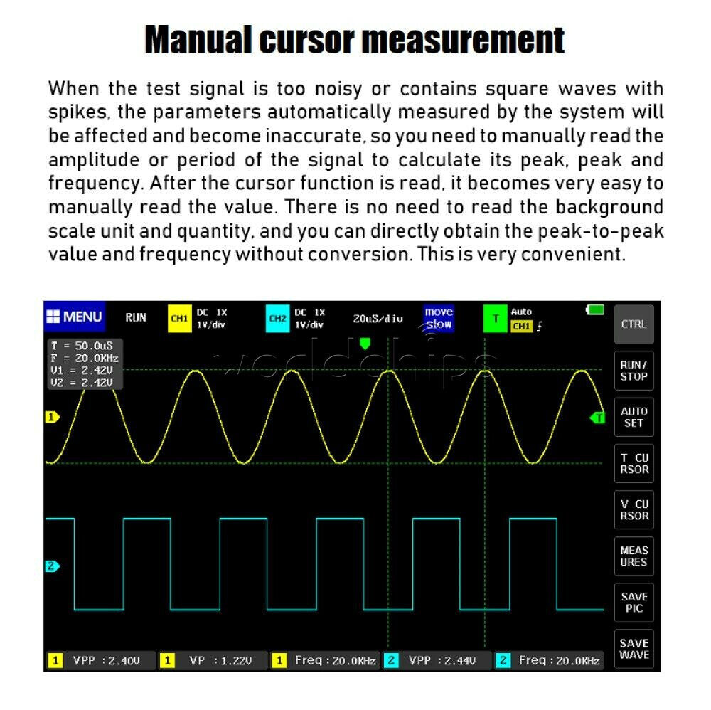 1013D 7 inch 2CH Digital Storage Oscilloscope 100MHz Bandwidth 1GS Sample Rate