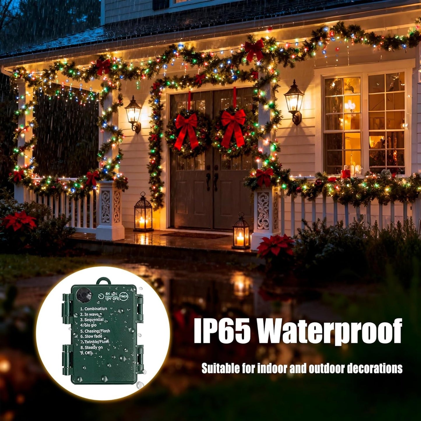 Battery Operated Christmas Lights - 4 Pack Total 66Ft 200 Leds Multicolor Christ