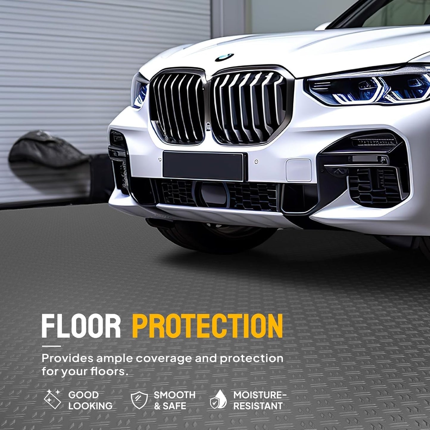 7.5x17 FT Garage Floor Mat, Double Diamond Plate PVC, Thickened