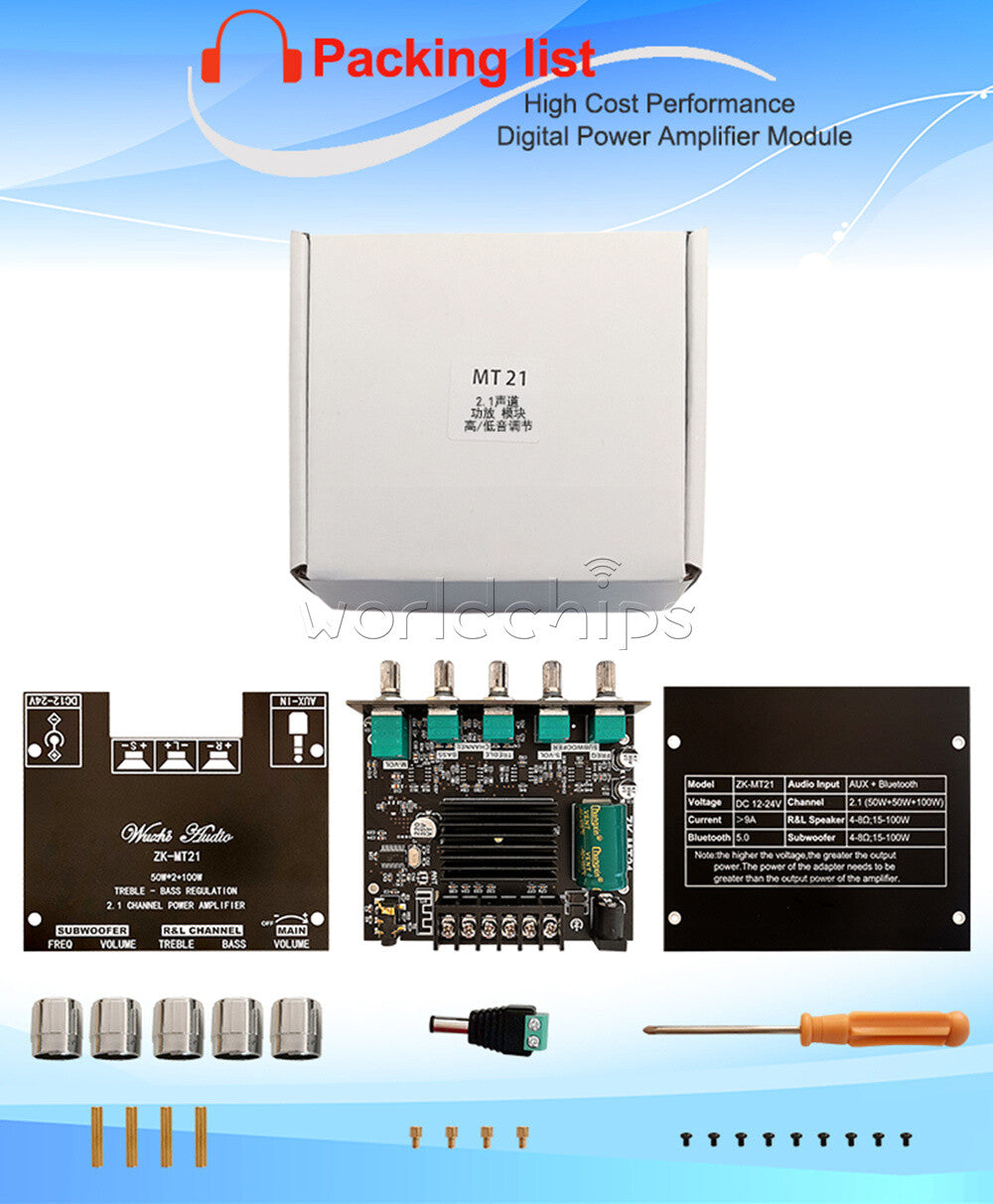 ZK-MT21 2.1 Channel Bluetooth Audio Power Amplifier Board Subwoofer 50W+50W+100W