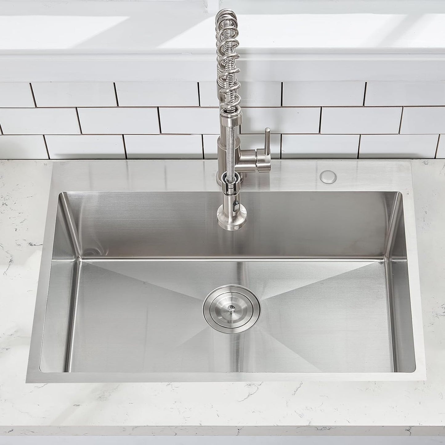 33x22 Inch Drop In Kitchen Sink, Stainless Steel Brushed Nickel with Dish Grid