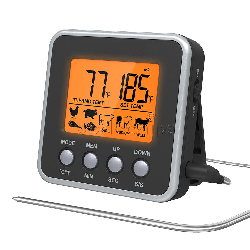 Digital Oven Thermometer Kitchen Meat Thermometer Countdown/ Timer LCD Backlight
