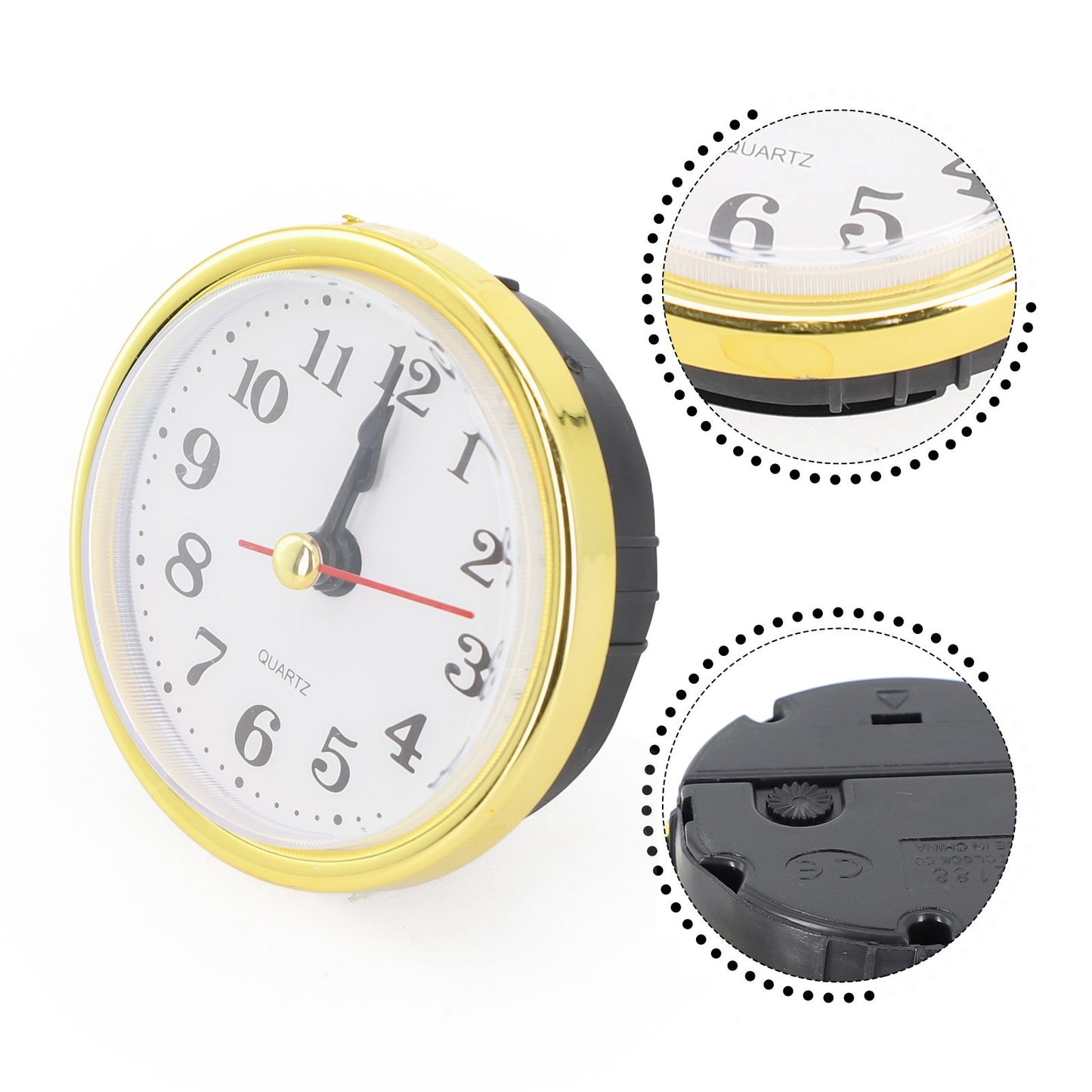 High Quality Gold Trim Quartz Clock Insert Arab Numerals Multiple Sizes