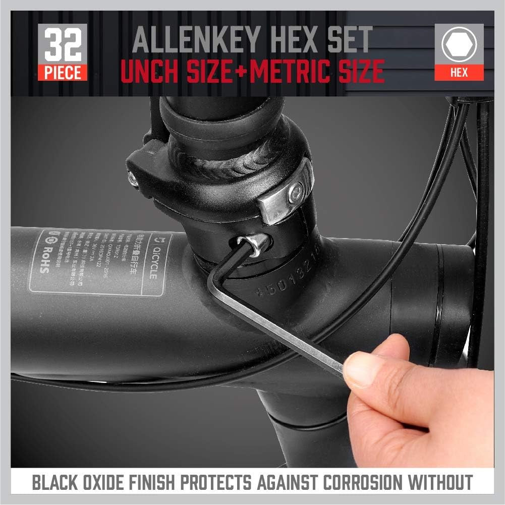 32-Piece Hex Key Wrench Set, Metric and SAE Allen Wrenches (0.028-3/8 Inch, 0.7-