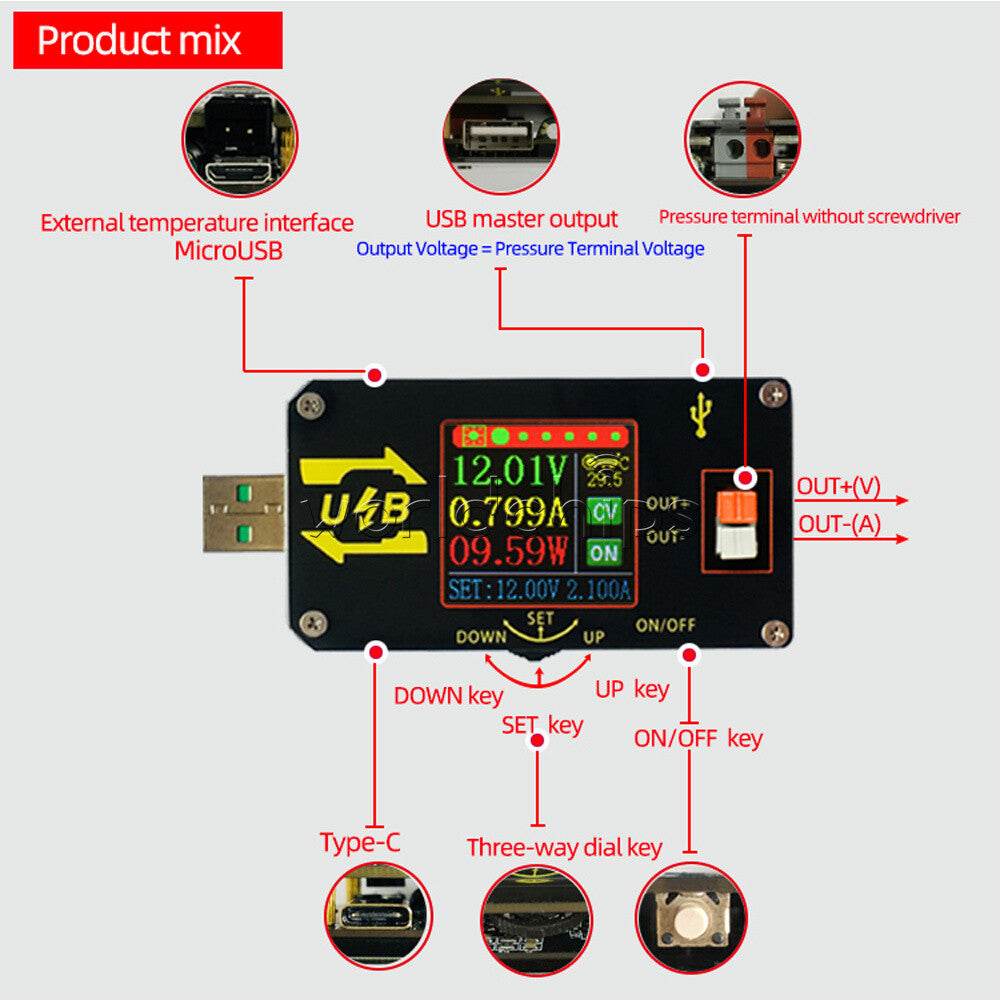 USB 5V to 9V 12V 24V Buck Boost Constant Voltage Current Power Supply Module