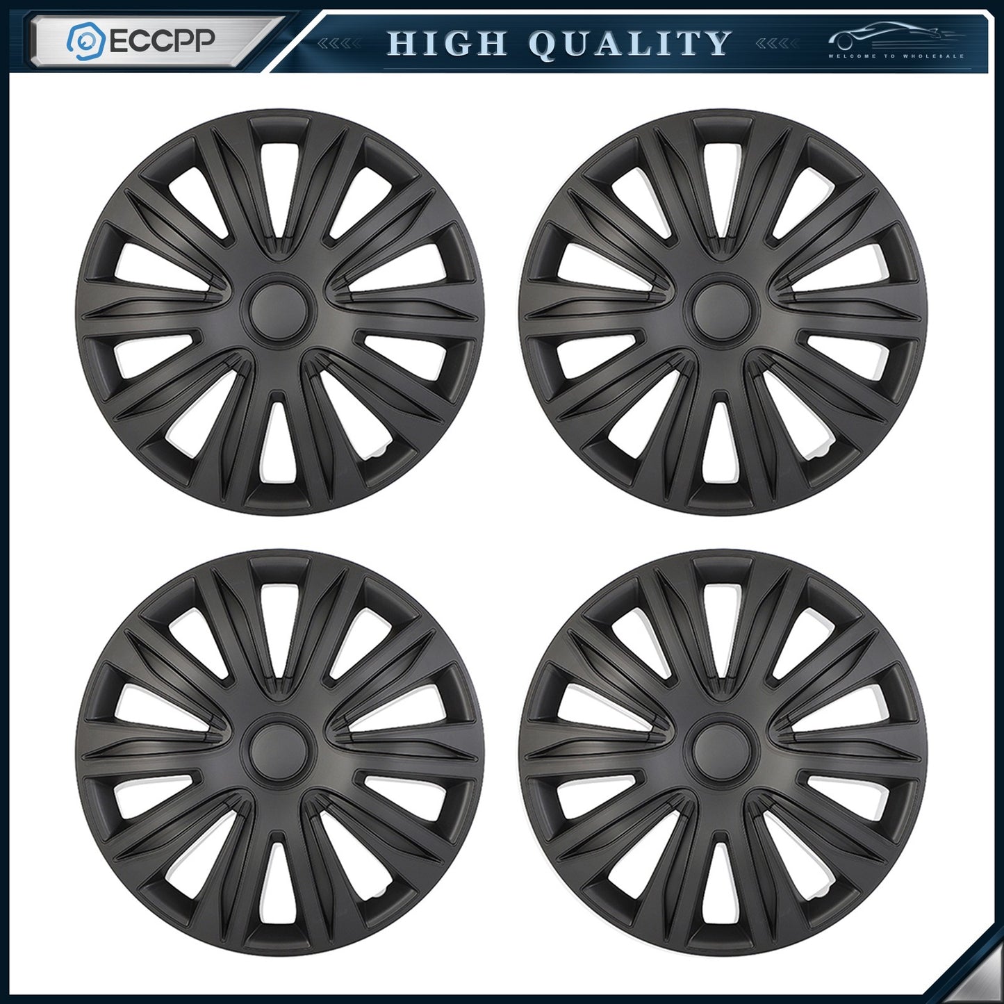 ECCPP 4 Pcs Wheel Covers Kit Black For R17 Tire Snap On Wheel Hub Caps 17 inch