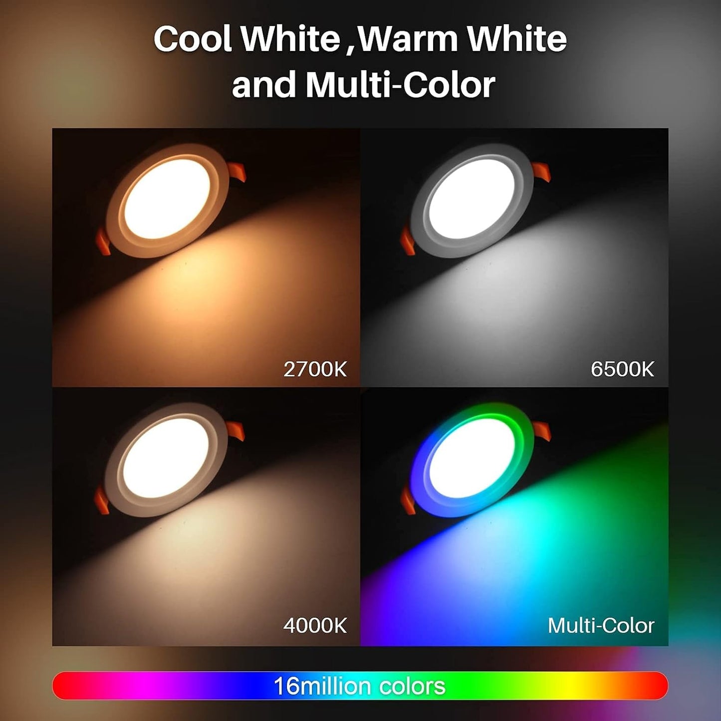 6-Pack Smart LED Recessed Lights, RGB Dimmable, Works with Alexa/Google