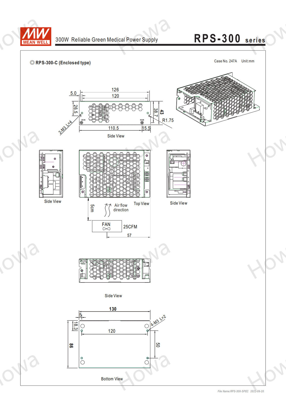Mean Well RPS-300 Switching Power Supply Medical PCB Type 300W 12V15V24V48V