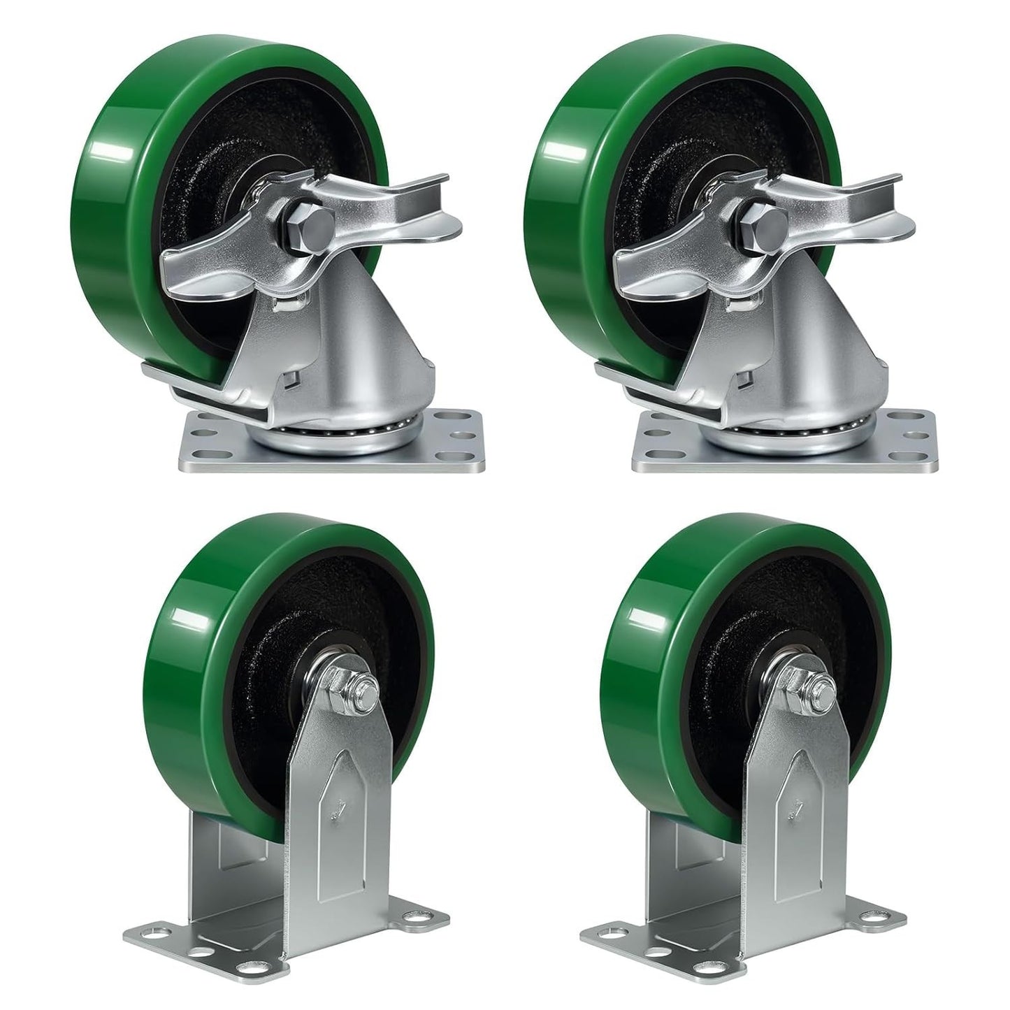 4" Industrial Caster Wheels, Heavy Duty - Polyurethane, Non-Marking, Set of 4