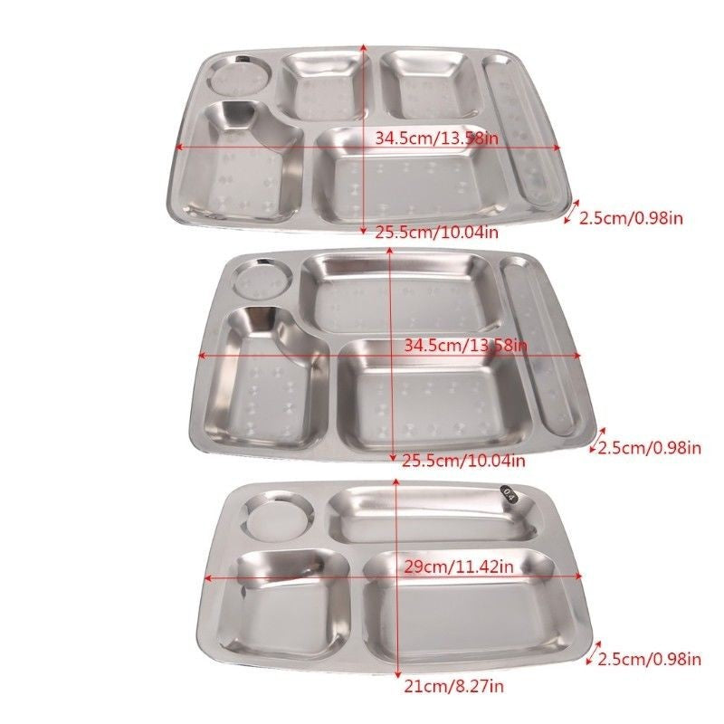 Stainless Steel Kids Snack Tray School  Food Lunch Box Plate 4/5/6 Grids