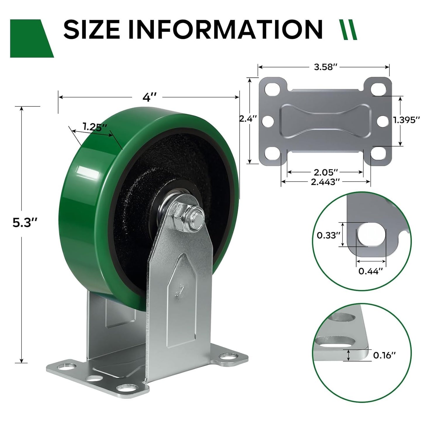 4" Industrial Caster Wheels, Heavy Duty - Polyurethane, Non-Marking, Set of 4