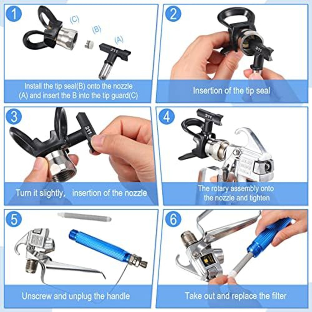 Complete Airless Paint Sprayer Kit 12 Pieces with Nozzle Tip Guards and Filters