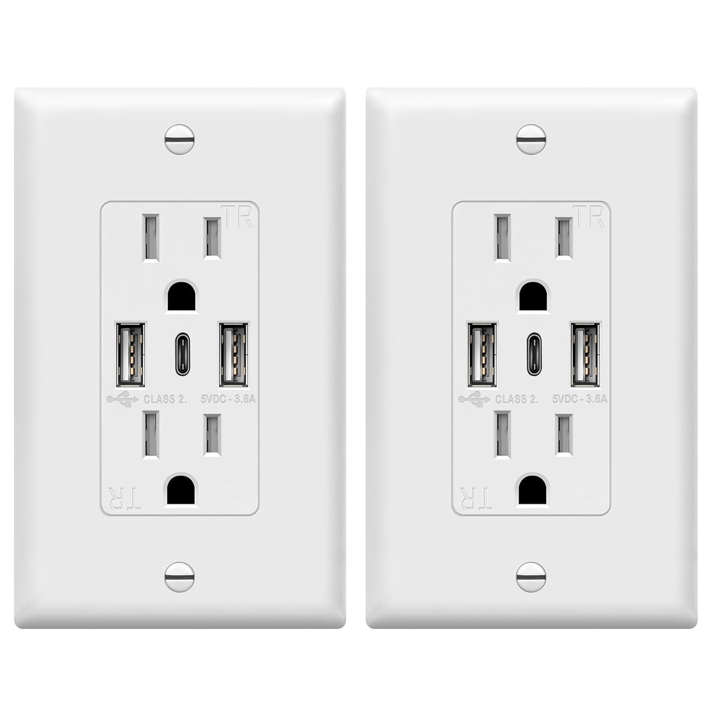 USB Outlet, 3-Port Type C 3.6A 18W Wall Outlet, 15 Amp Receptacle, Charging Powe