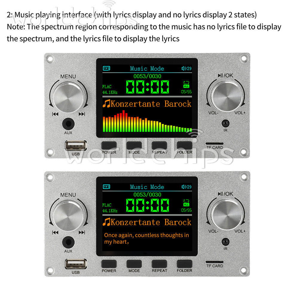 2.8inch IPS Bluetooth MP3 Decoder Board TF USB Car Amplifier Audio Player 2 Way