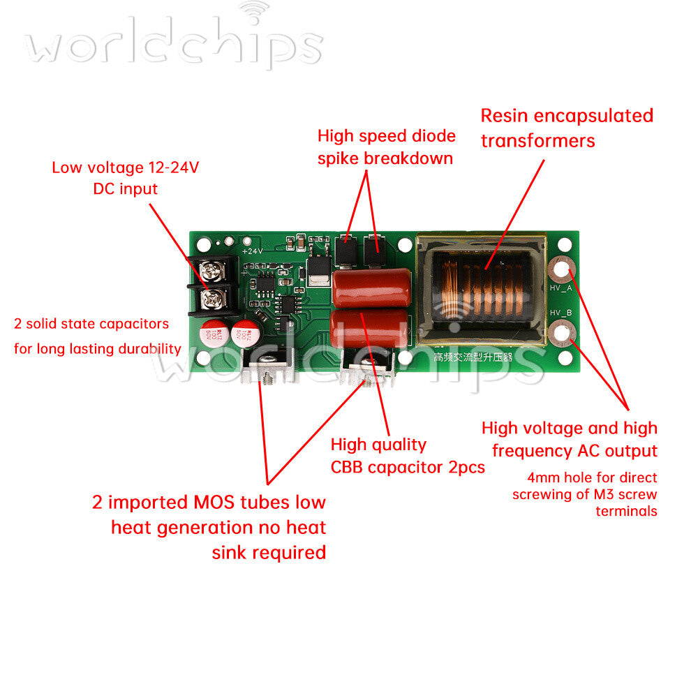 12/24V to 1/2KV High Frequency AC Boost Electronic Inverter High Voltage Module