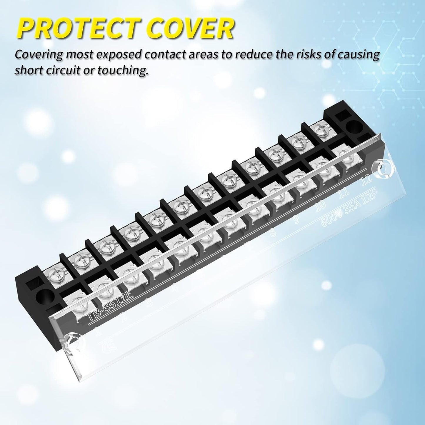 Joinfworld 35A Terminal Block 12 Position Screw Terminal Strip Dual Row with Cov