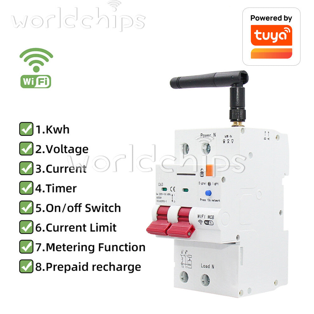 Tuya WIFI/Zigbee AC Smart Circuit Breaker Metering Remote Control On-Off Breaker