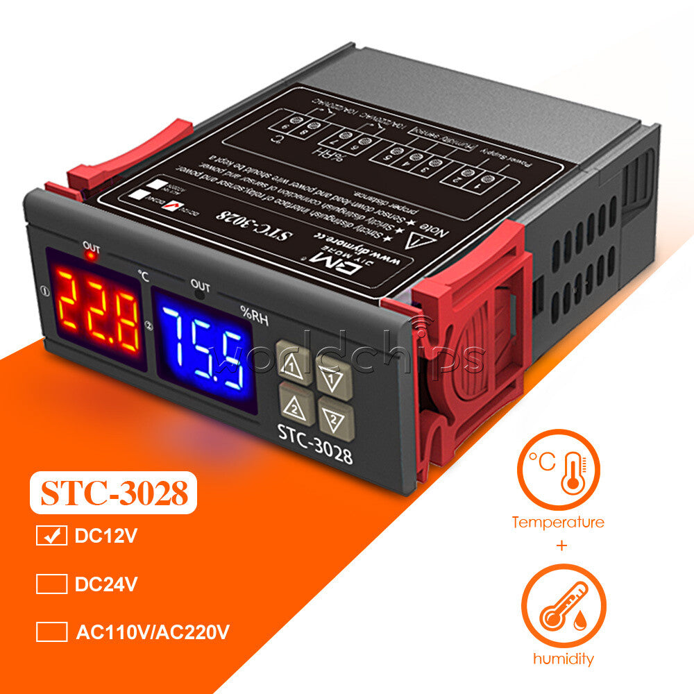 STC-3028 DC12V 10A Digital Dual LED Temperature Humidity Controller Thermostat