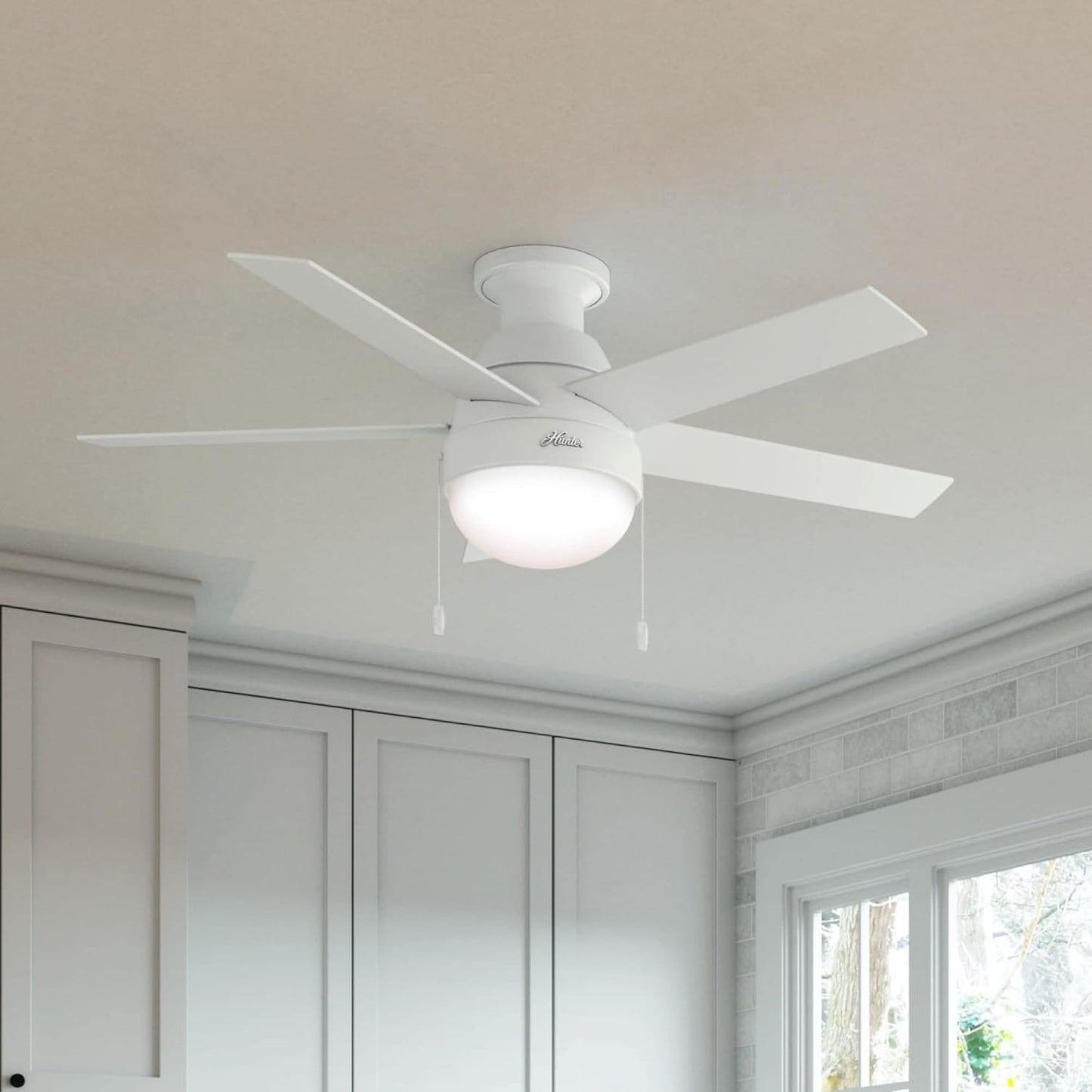 46 Inch Indoor Ceiling Fan with LED Light, Anslee 59269, White, Pull Chain