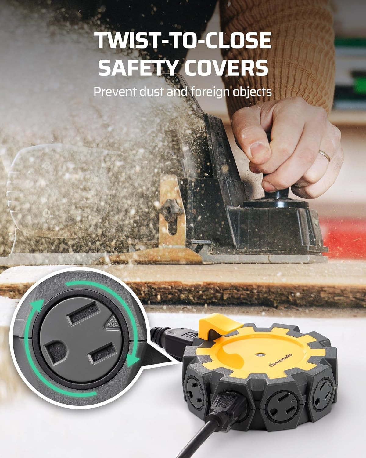 DEWENWILS Heavy Duty 8 Outlet Power Hub with Swivel Safety Covers, Outdoor Exten