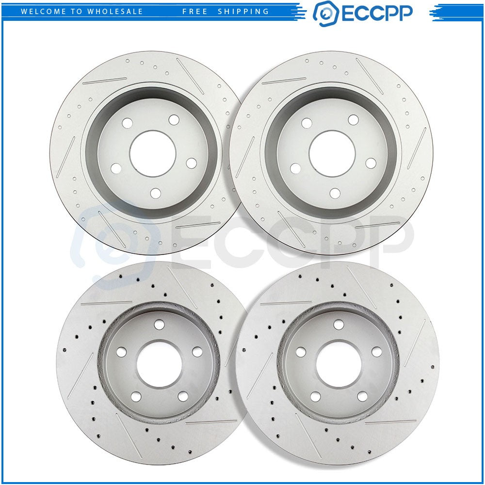 5-Lug Front Rear Brake Rotors for 1999-2004 Jeep Grand Cherokee Drilled Slotted