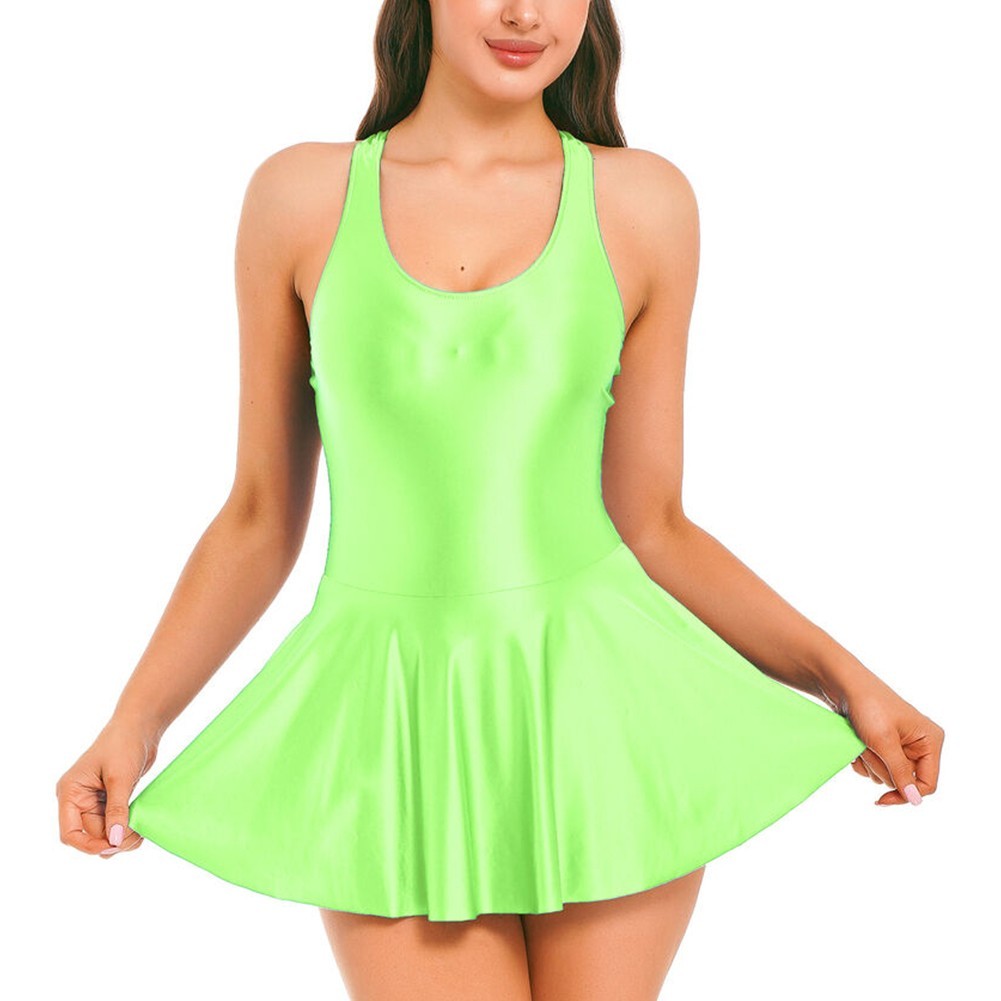 Solid Color Athletic Tennis Dress Stretchy Sleeveless Tank Dress for Women