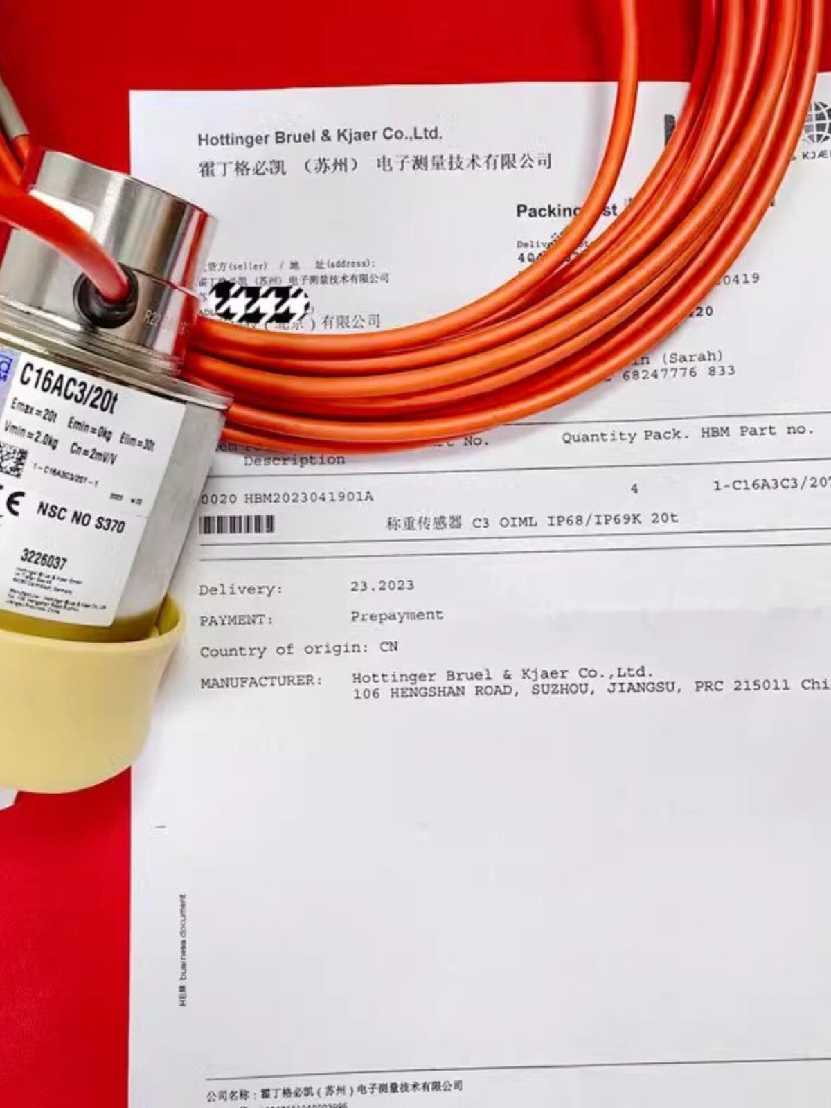 HBM Digital Column Type Weighing Sensor C16AC3/20t C16AC3-20T
