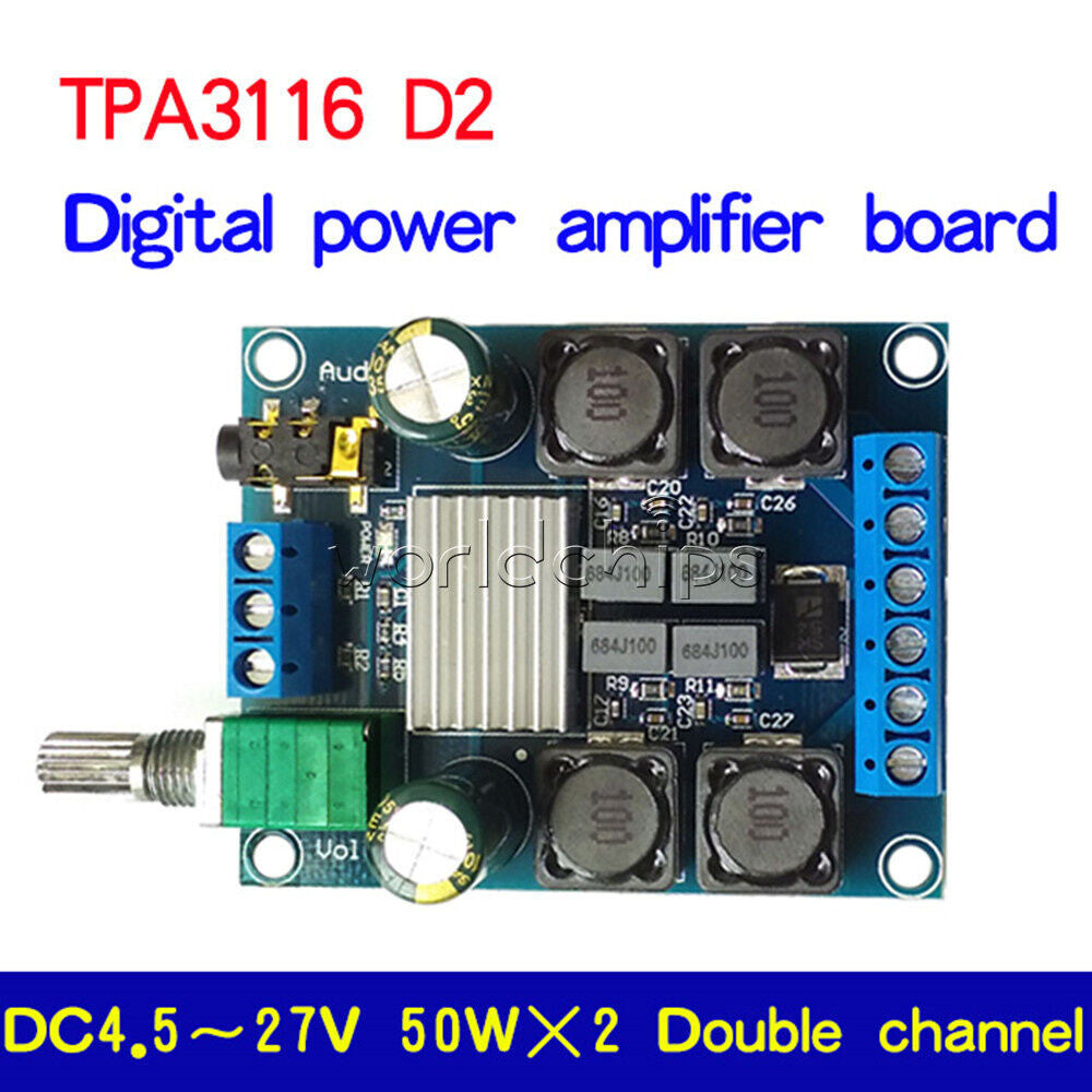 TPA3116 D2 50W+50W 50Wx2 Dual Channel DC4.5-27V Power Amplifier Board Stereo