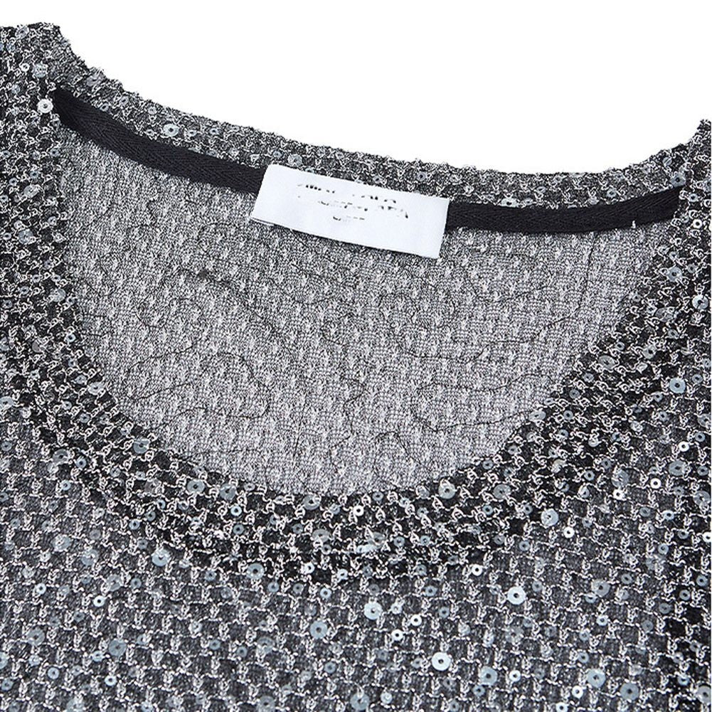 Men's Black Fishnet Party Tops Sexy Glitter Sheer See Through Tank Sizes S 3XL