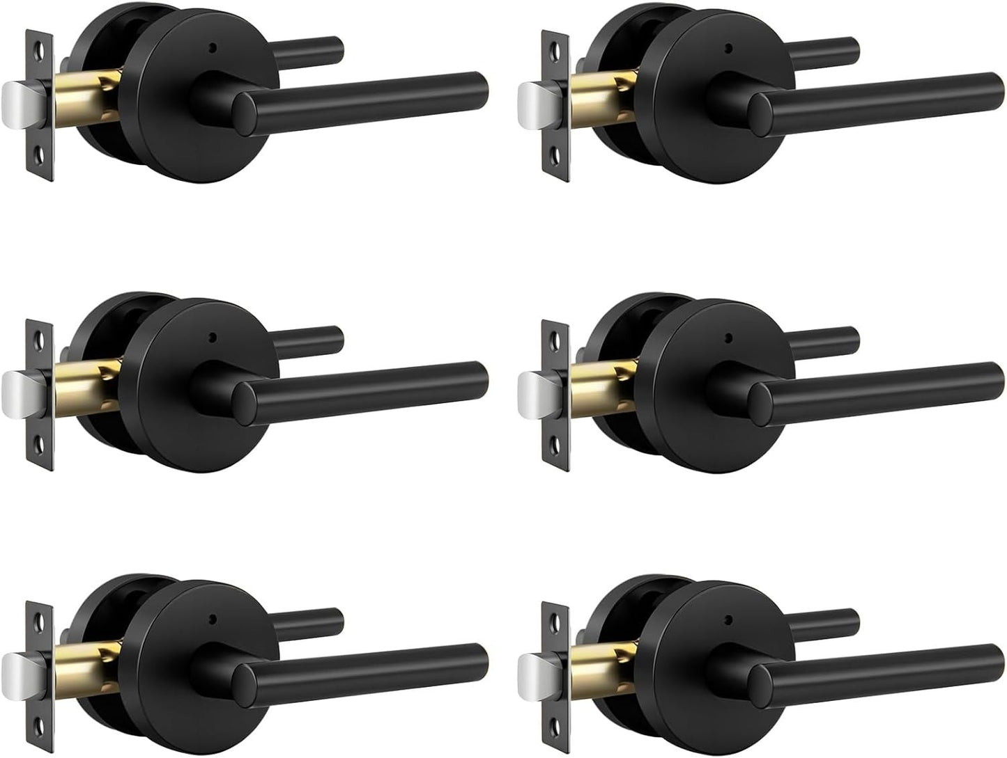 6-Pack Matte Black Interior Door Handles, Zinc Alloy Heavy Duty Privacy Levers