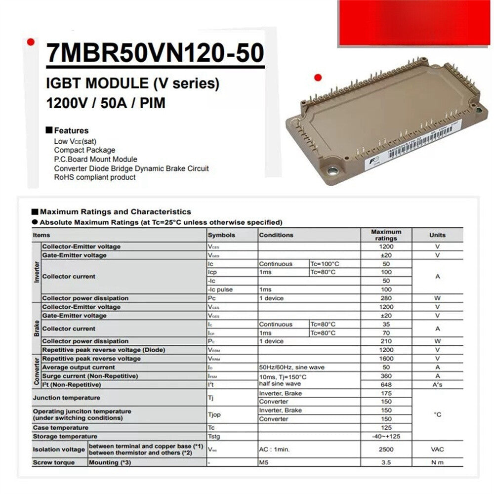 1/piece  Fuji 7MBR50VN120-50 IGBT Thyristor Variable Inverter Power Module