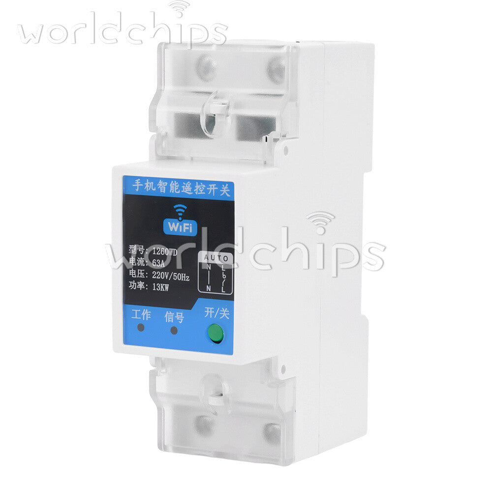 AC220V 2P63A On/Off Breaker TUYA WIFI Bluetooth Switching Power Circuit Breaker
