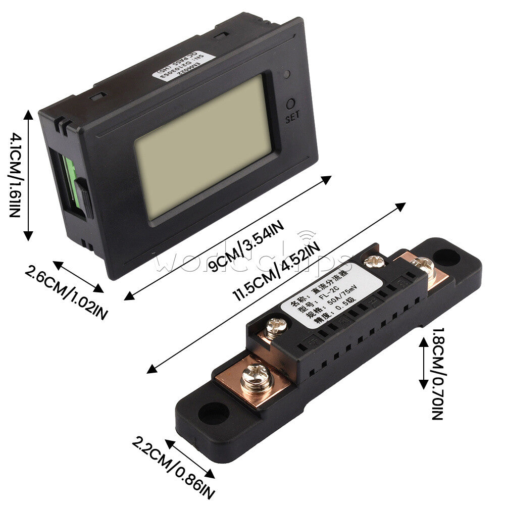 DC6-200V 20A 50A 100A Multi-functional Voltmeter Ammeter Digital LCD Power Meter