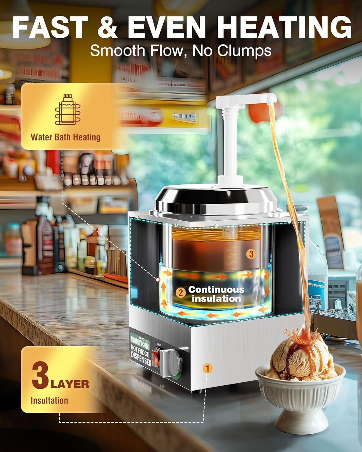 2.8Qt Nacho Cheese Dispenser with Pump - 5-Level Temperature Adjustment