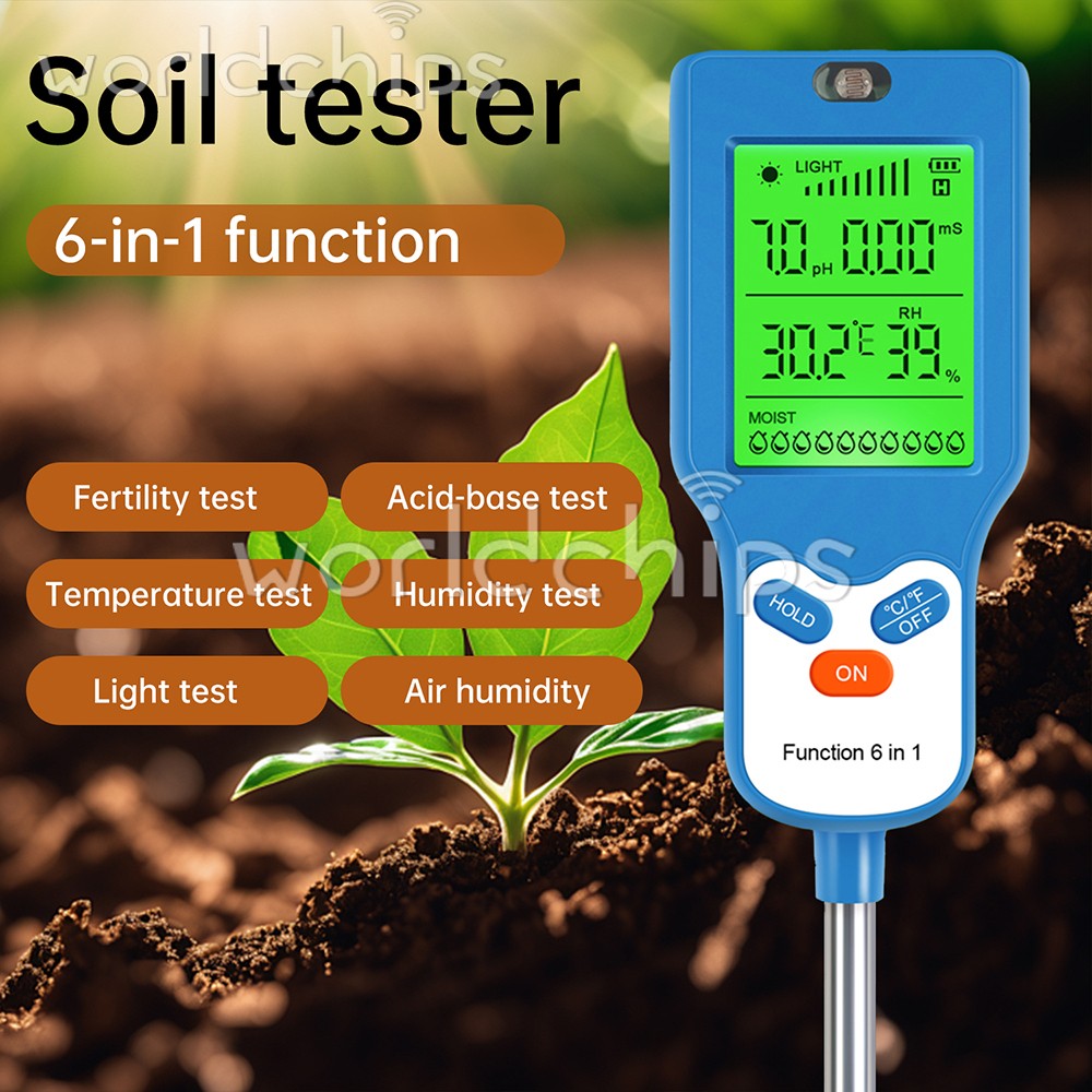 6-in-1 Digital PH Tester Sunlight Soil Moisture Meter Detector Plant Garden ℃℉