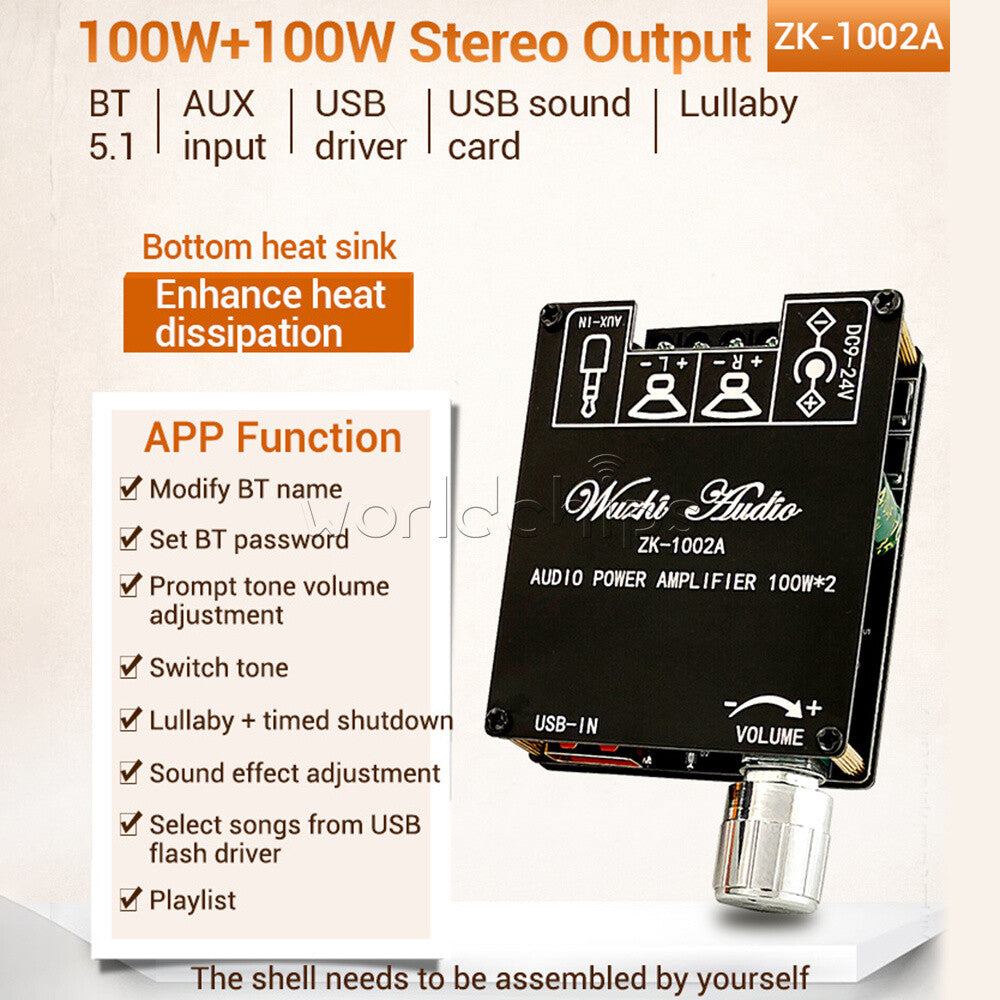 ZK-1002A Bluetooth Digital Amplifier Board 2.0 Stereo Dual 100W Audio Power Amp