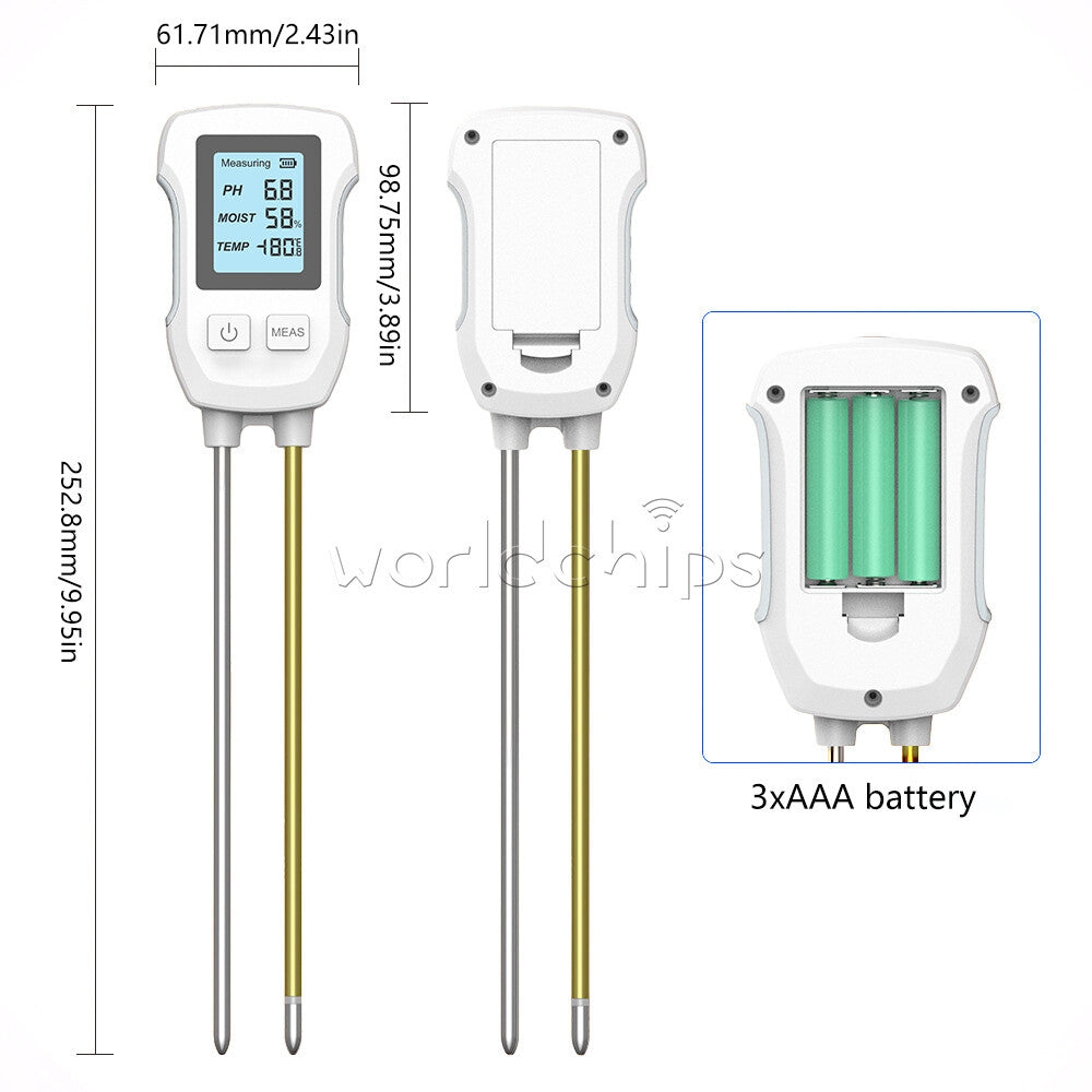 3 in 1 Soil PH Tester LCD Screen Soil Temperature Humidity Meter Garden Planting