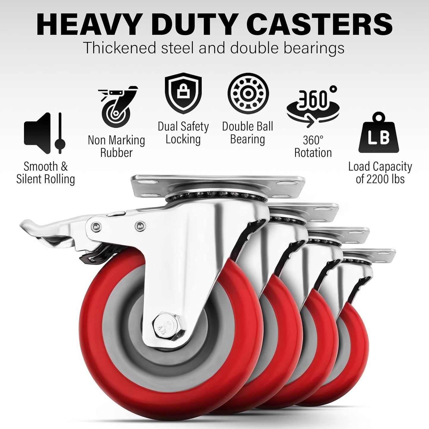 4 Inch Caster Wheels Heavy Duty Casters Set of 4 (2200Lbs Load Capacity) Lockabl
