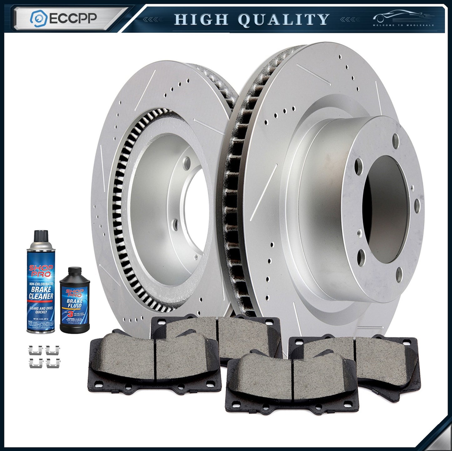 Front Drilled & Slotted Ceramic Brake Pads And Rotors For TOYOTA LAND CRUISER