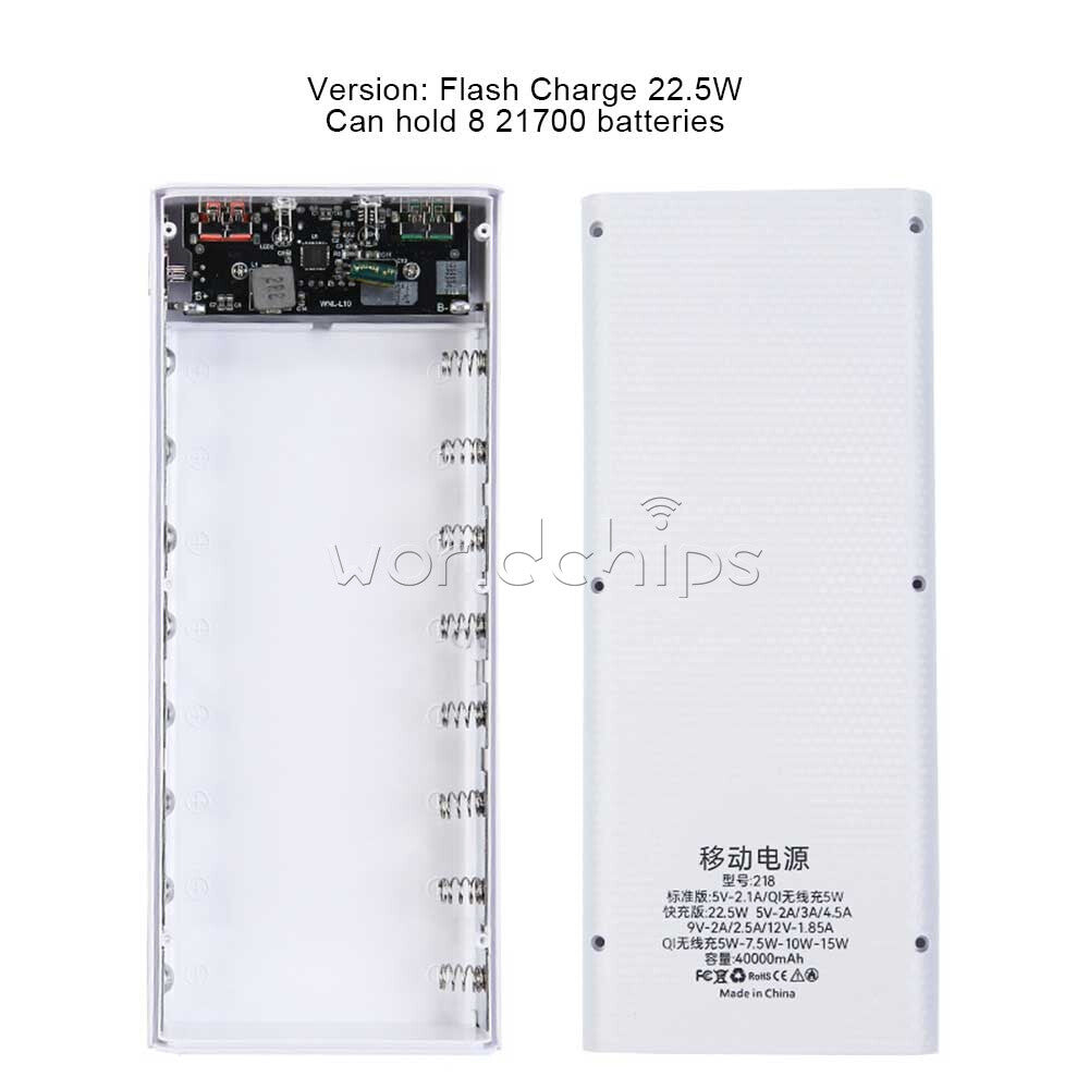 Removable Battery Power Bank DIY 8 Batteries Fast Wireless Charging Welding-Free