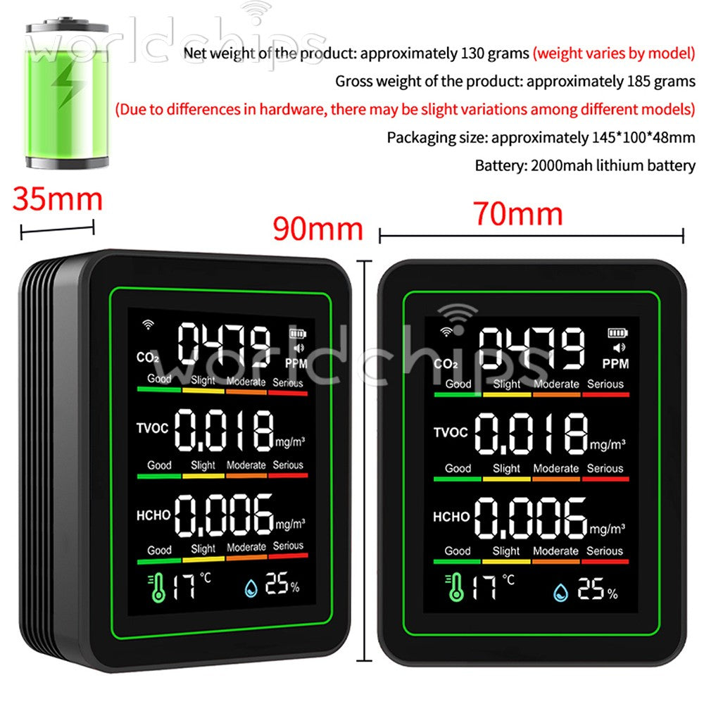Tuya 5-in-1 WiFi Air Quality Monitor Formaldehyde CO2 TVOC Temp Humidity Tester