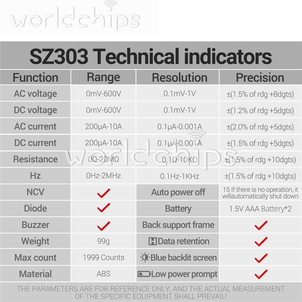 ANENG SZ303 Digital Multimeter Backlight Voltmeter Resistance AC DC Meter Tester