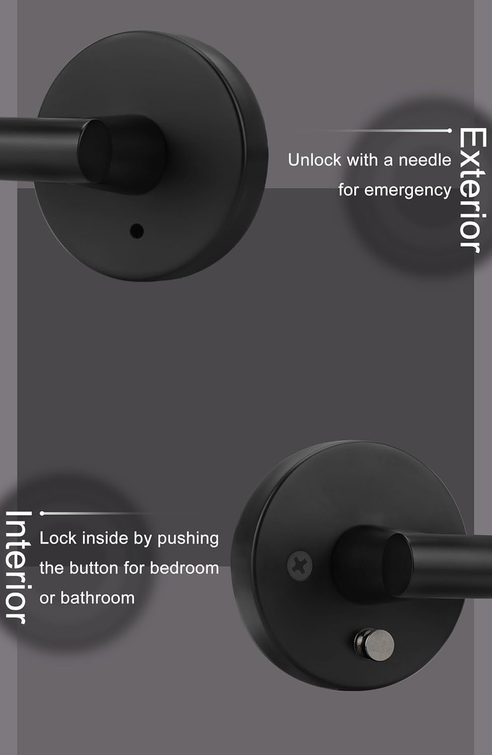 6-Pack Matte Black Interior Door Handles, Zinc Alloy Heavy Duty Privacy Levers